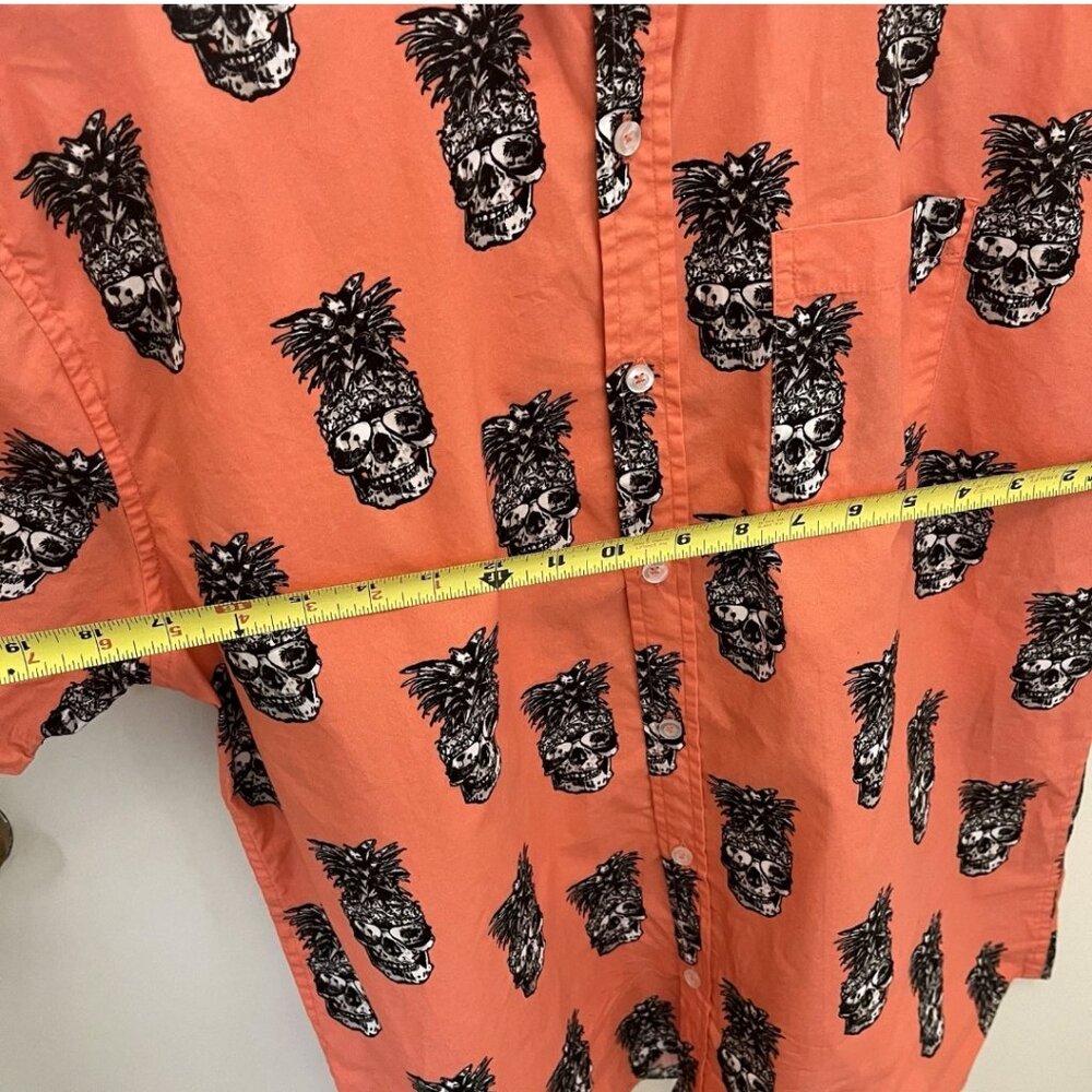 Pineapple Skull Button Down Shirt XL Coral Tropical Novelty Vacation Party - Picture 9 of 16